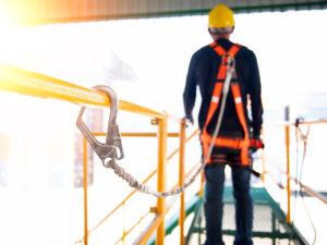 Construction,Worker,Use,Safety,Harness,And,Safety,Line,Working,On
